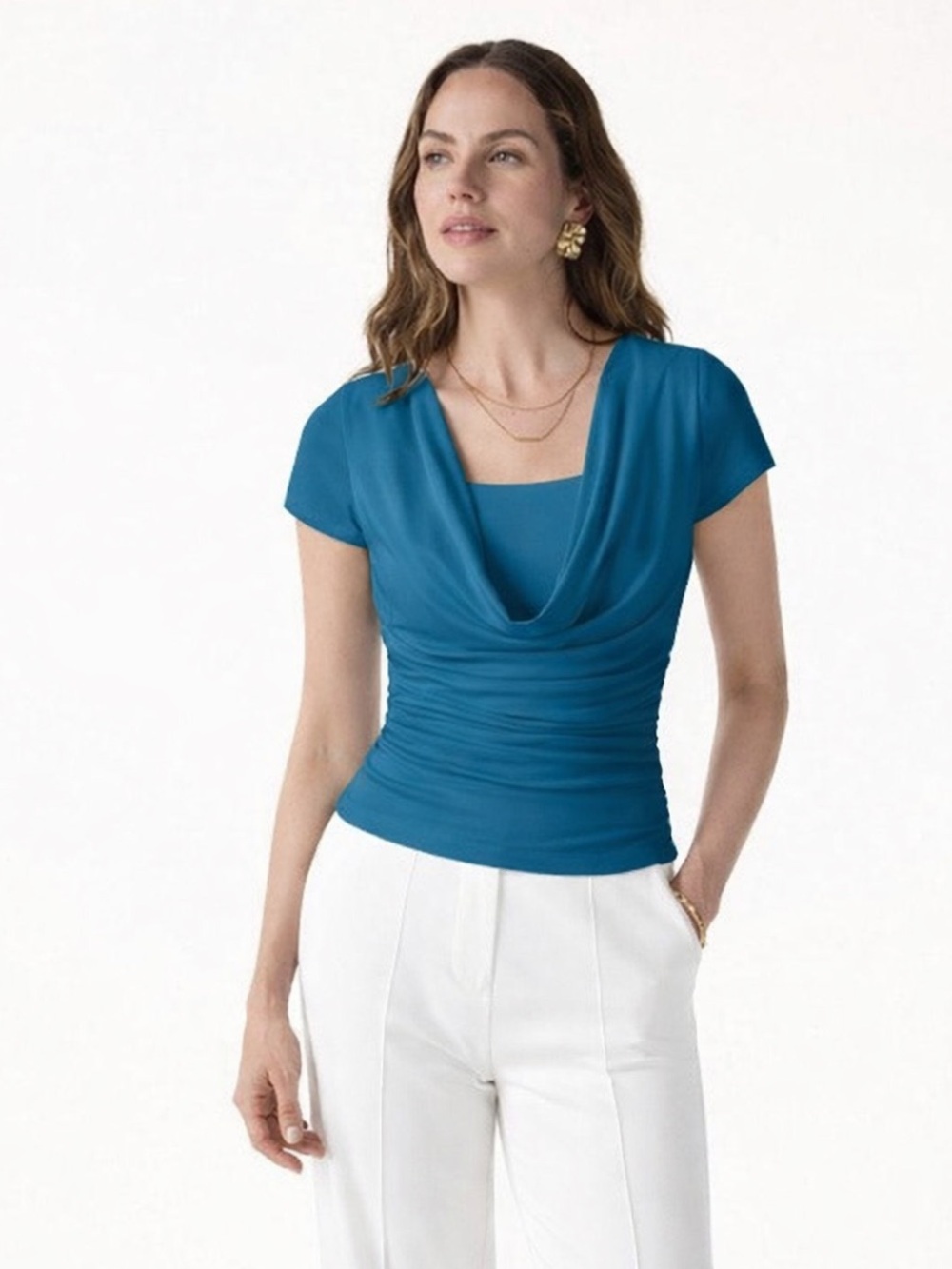 OGL Dark Marine Smoothing Cowl Neck Ruched Bra Top Size Large